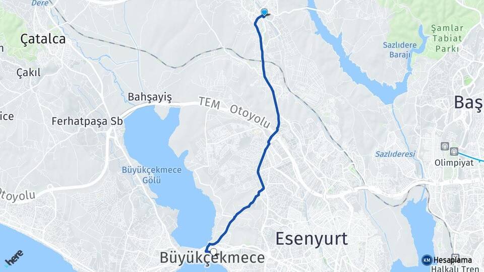 İstanbul Arnavutköy Hadımköy Büyükçekmece Arası Kaç Km - Yol Haritası