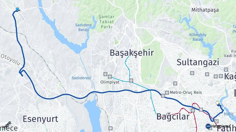 İstanbul Arnavutköy Hadımköy Eyüpsultan Arası Kaç Km - Yol Haritası