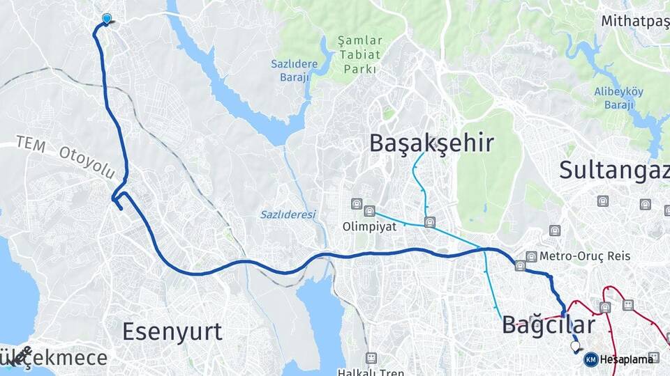 İstanbul Arnavutköy Hadımköy Güngören Arası Kaç Km - Yol Haritası