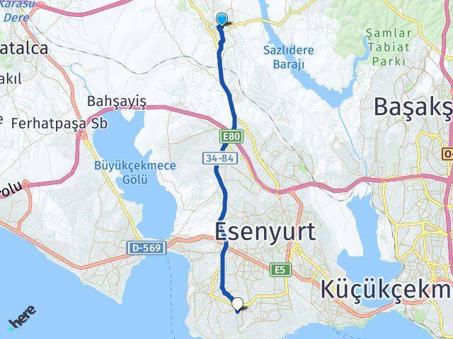İstanbul Arnavutköy Hadımköy Kavaklı Beylikdüzü Arası Kaç Km - Yol Haritası