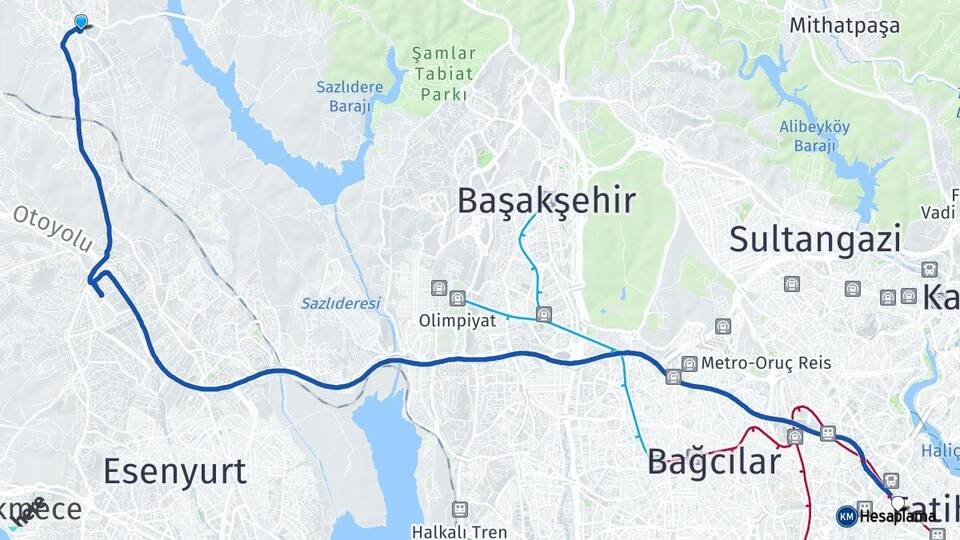 İstanbul Arnavutköy Hadımköy Topkapı Fatih Arası Kaç Km - Yol Haritası