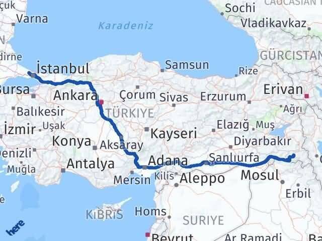 İstanbul Arnavutköy Hakkari Arası Kaç Km - Yol Haritası