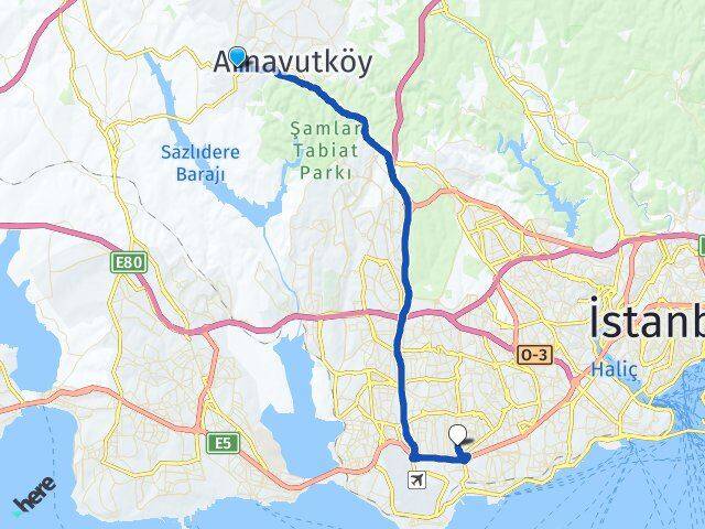 İstanbul Arnavutköy Haraççı Bahçelievler Arası Kaç Km - Yol Haritası