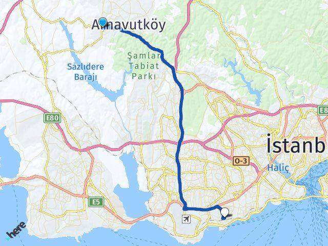 İstanbul Arnavutköy Haraççı Bakırköy Arası Kaç Km - Yol Haritası