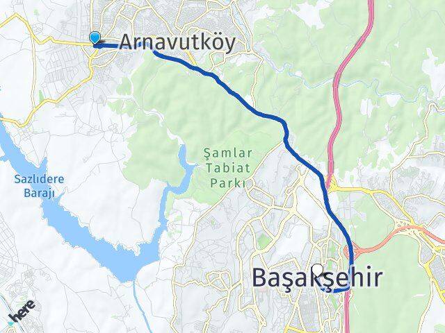 İstanbul Arnavutköy Haraççı Başakşehir Arası Kaç Km - Yol Haritası