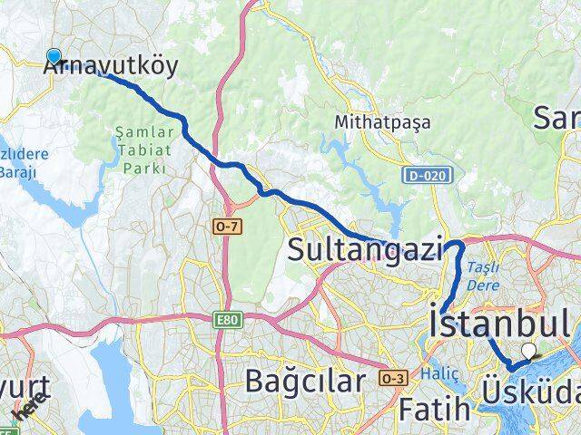 İstanbul Arnavutköy Haraççı Beşiktaş Arası Kaç Km - Yol Haritası