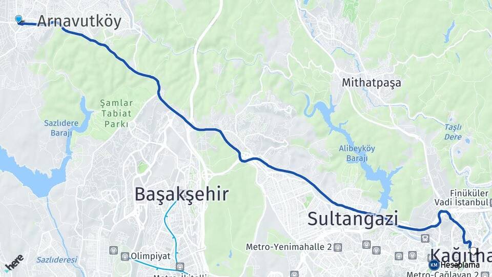 İstanbul Arnavutköy Haraççı Kağıthane Arası Kaç Km - Yol Haritası