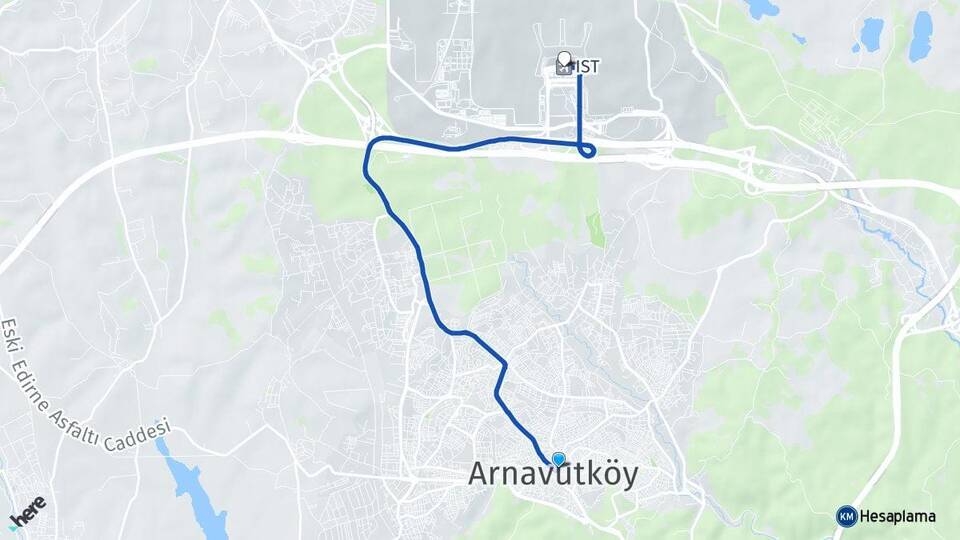 İstanbul Arnavutköy İstanbul Havalimanı Arası Kaç Km - Yol Haritası