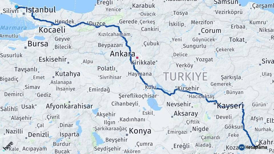 İstanbul Arnavutköy Kahramanmaraş Arası Kaç Km - Yol Haritası