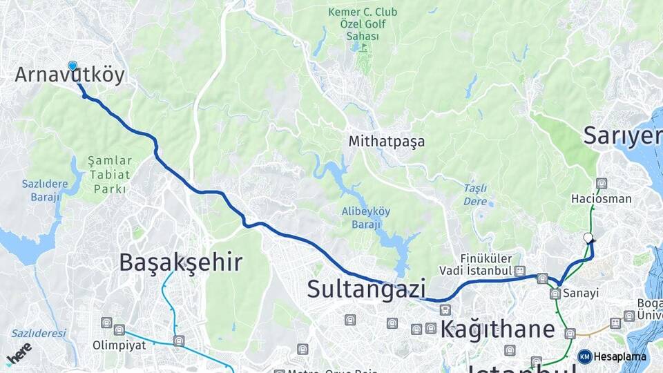 İstanbul Arnavutköy Maslak Sarıyer Arası Kaç Km - Yol Haritası
