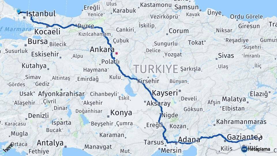 İstanbul Arnavutköy Şanlıurfa Arası Kaç Km - Yol Haritası
