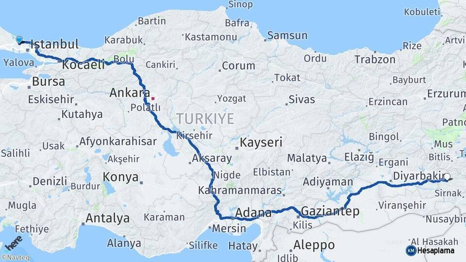 İstanbul Arnavutköy Siirt Arası Kaç Km - Yol Haritası