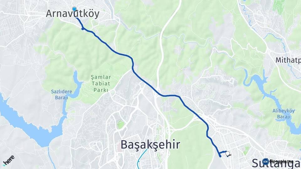 İstanbul Arnavutköy Sultançiftliği Sultangazi Arası Kaç Km - Yol Haritası