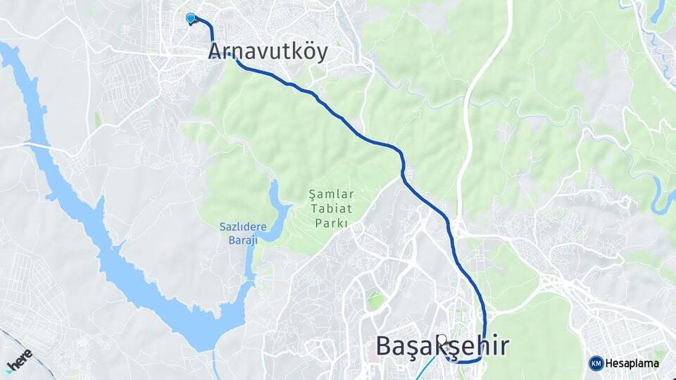 İstanbul Arnavutköy Taşoluk Başakşehir Arası Kaç Km - Yol Haritası