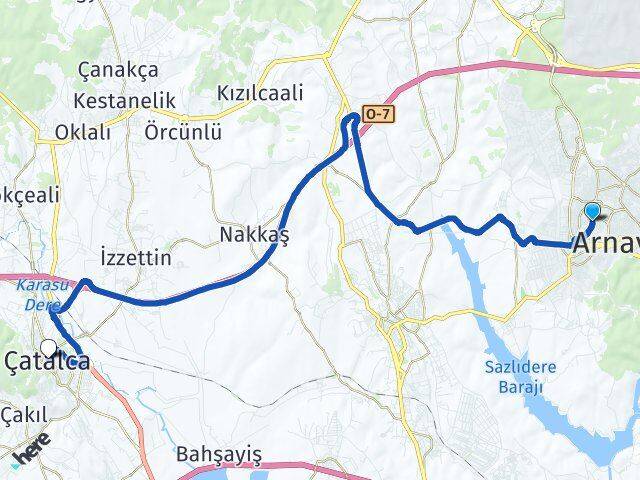İstanbul Arnavutköy Taşoluk Çatalca Arası Kaç Km - Yol Haritası