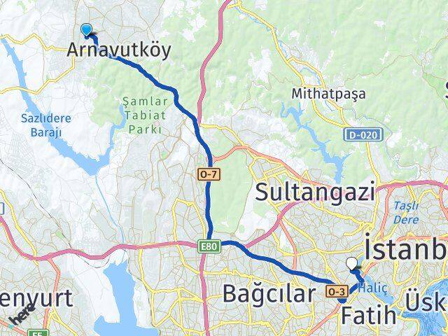 İstanbul Arnavutköy Taşoluk Eyüpsultan Arası Kaç Km - Yol Haritası