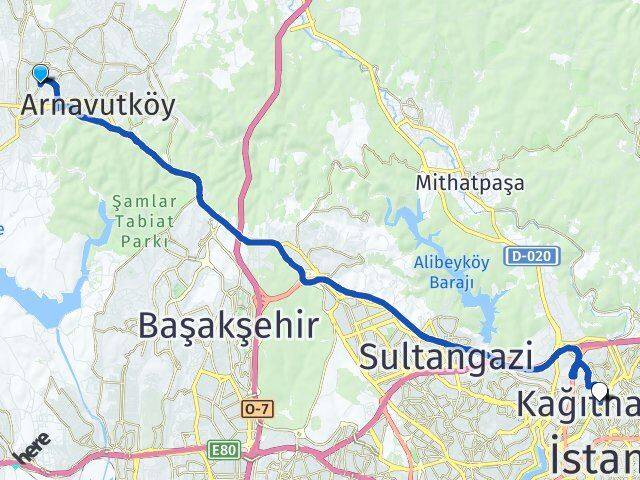 İstanbul Arnavutköy Taşoluk Kağıthane Arası Kaç Km - Yol Haritası