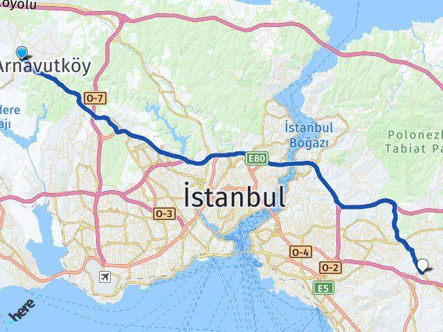 İstanbul Arnavutköy Taşoluk Sancaktepe Arası Kaç Km - Yol Haritası