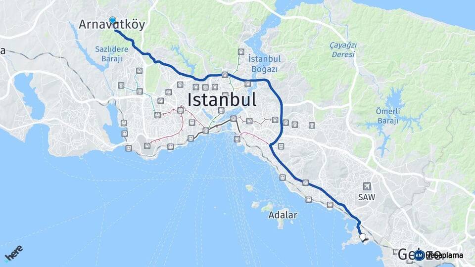 İstanbul Arnavutköy Tuzla Arası Kaç Km - Yol Haritası
