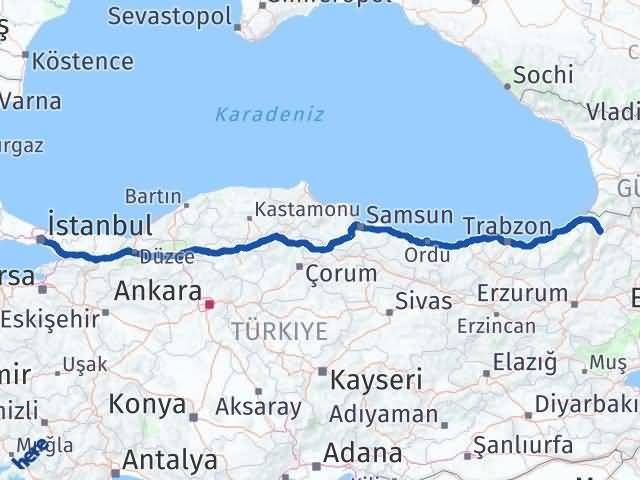 istanbul artvin arasi kac km kac saat yol tarifi