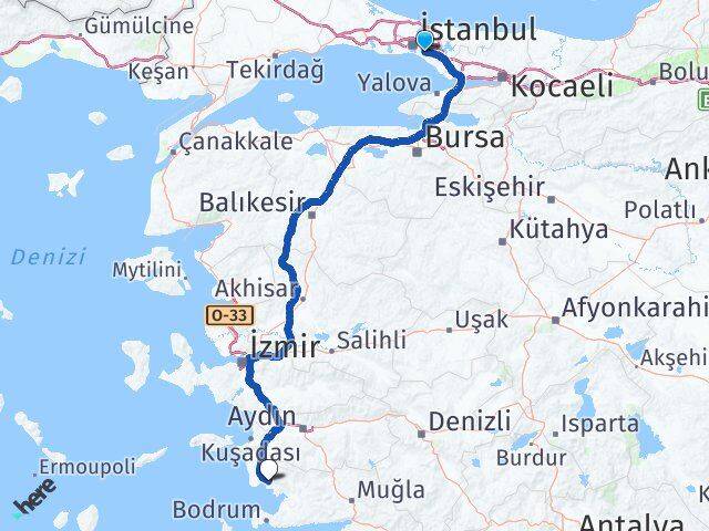 İstanbul Ataşehir Akbük Didim Aydın Arası Kaç Km - Yol Haritası