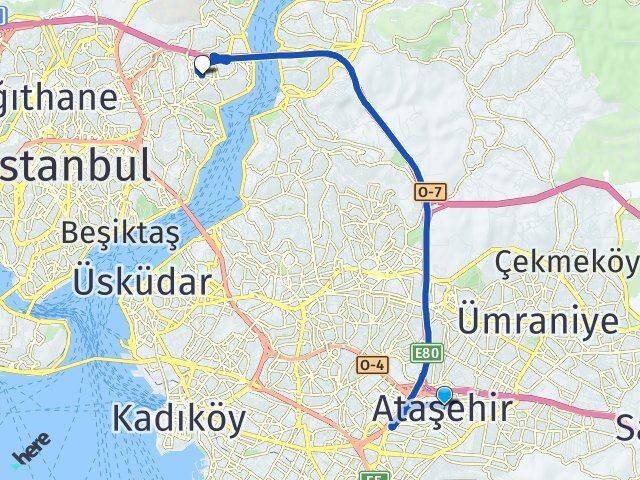 İstanbul Ataşehir Etiler Beşiktaş Arası Kaç Km - Yol Haritası