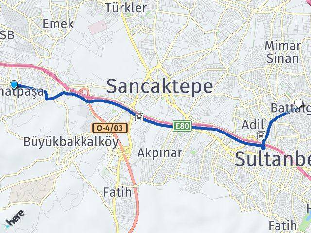 İstanbul Ataşehir Ferhatpaşa Battalgazi Sultanbeyli Arası Kaç Km - Yol Haritası