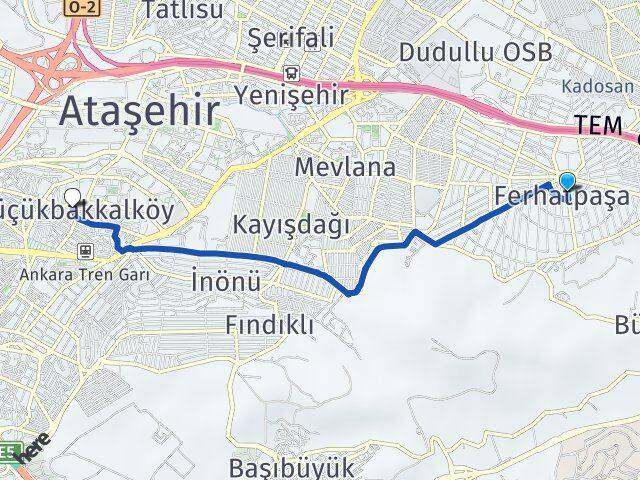 İstanbul Ataşehir Ferhatpaşa Küçükbakkalköy Ataşehir Arası Kaç Km - Yol Haritası