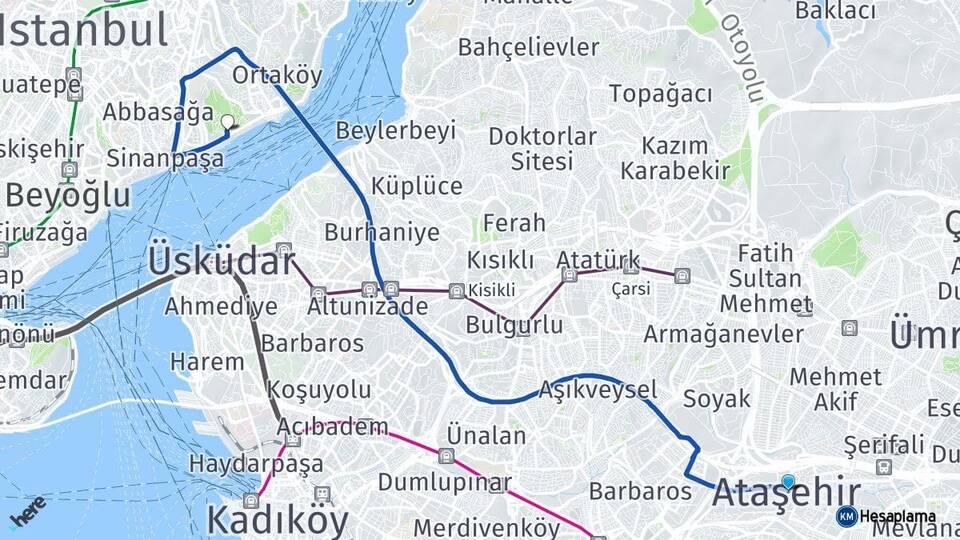İstanbul Ataşehir Galatasaray Üniversitesi Arası Kaç Km - Yol Haritası