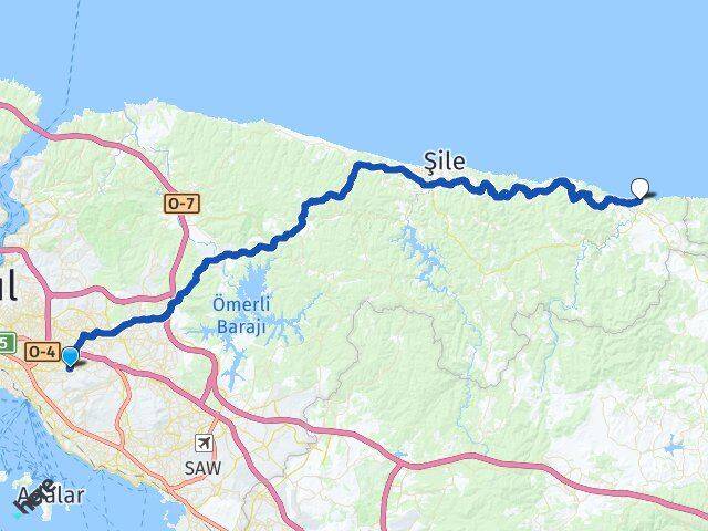 İstanbul Ataşehir Kayışdağı Ağva Şile Arası Kaç Km - Yol Haritası