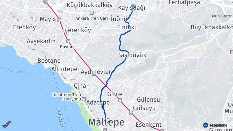 İstanbul Ataşehir Kayışdağı Maltepe Arası Kaç Km - Yol Haritası