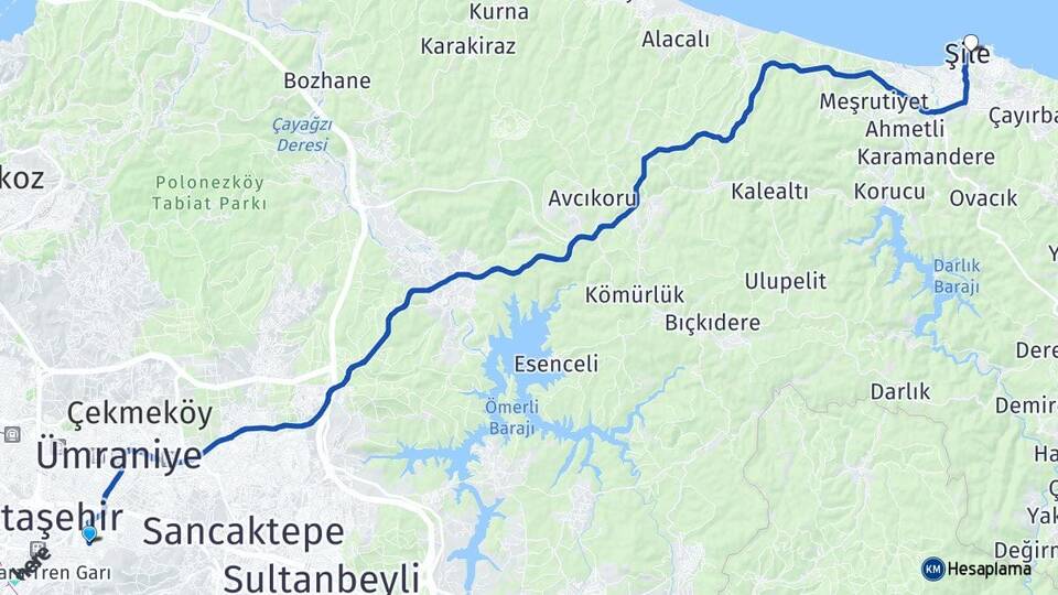 İstanbul Ataşehir Kayışdağı Şile Arası Kaç Km - Yol Haritası