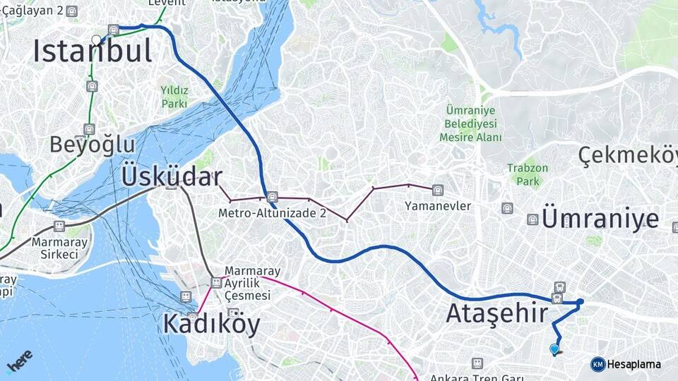 İstanbul Ataşehir Kayışdağı Şişli Arası Kaç Km - Yol Haritası