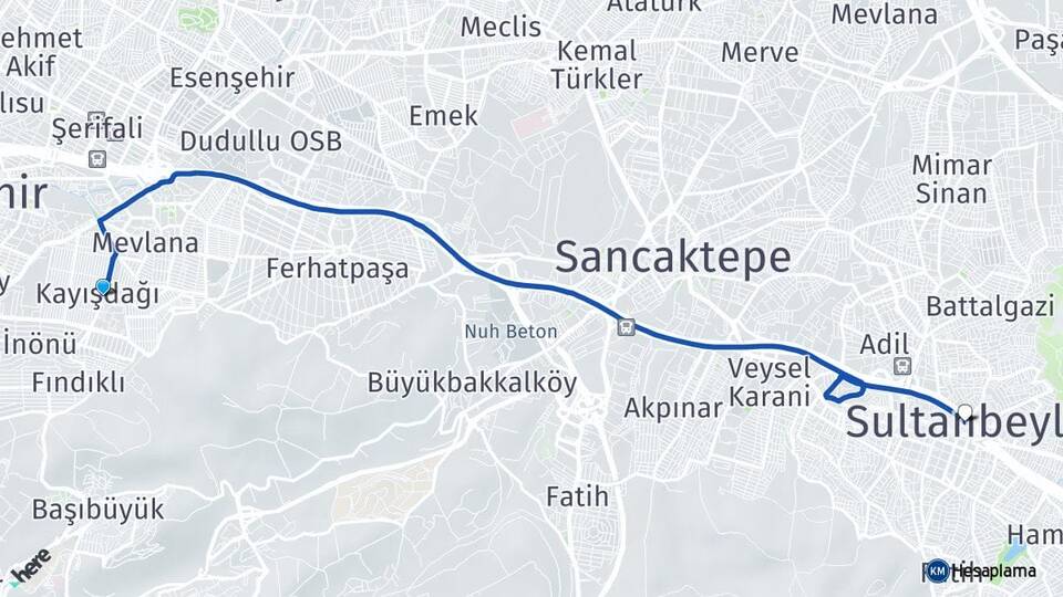 İstanbul Ataşehir Kayışdağı Sultanbeyli Arası Kaç Km - Yol Haritası