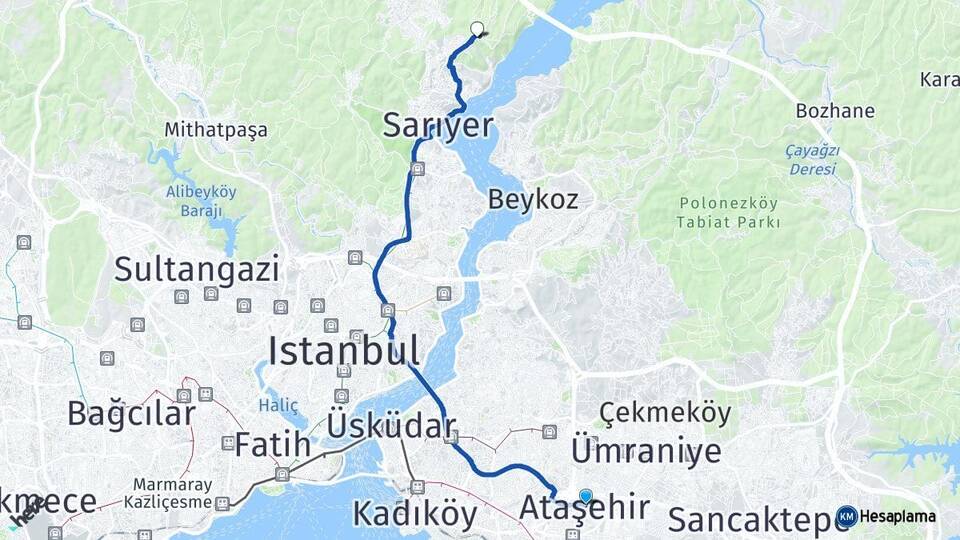 İstanbul Ataşehir Koç Üniversitesi Arası Kaç Km - Yol Haritası