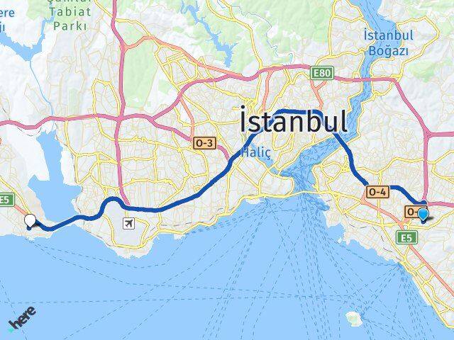 İstanbul Ataşehir Küçükbakkalköy Avcılar Arası Kaç Km - Yol Haritası