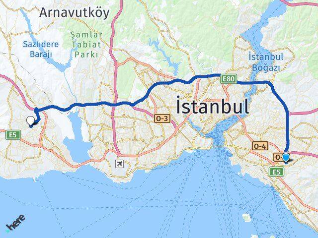 İstanbul Ataşehir Küçükbakkalköy Esenyurt Arası Kaç Km - Yol Haritası