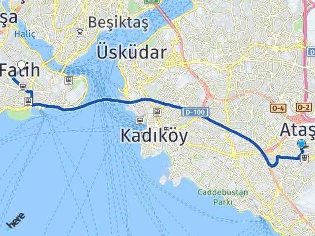 İstanbul Ataşehir Küçükbakkalköy Fatih Arası Kaç Km - Yol Haritası