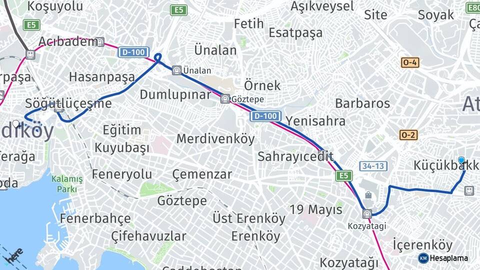 İstanbul Ataşehir Küçükbakkalköy Kadıköy Arası Kaç Km - Yol Haritası