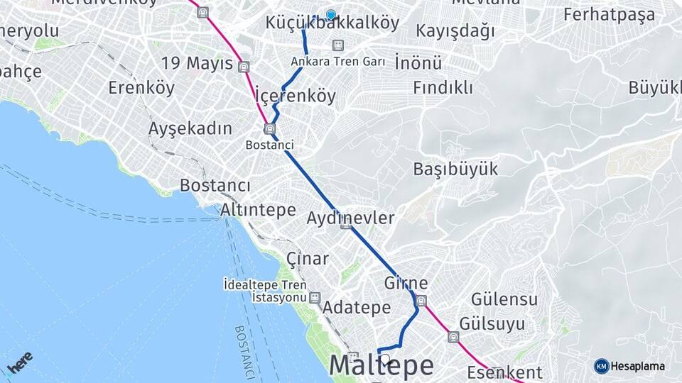 İstanbul Ataşehir Küçükbakkalköy Maltepe Arası Kaç Km - Yol Haritası