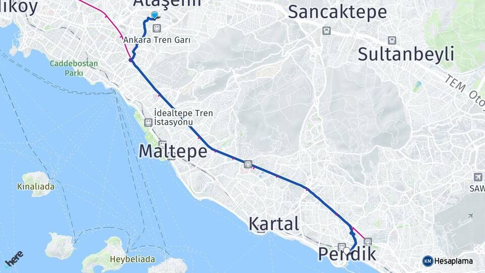 İstanbul Ataşehir Küçükbakkalköy Pendik Arası Kaç Km - Yol Haritası
