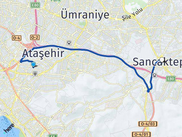 İstanbul Ataşehir Küçükbakkalköy Sancaktepe Arası Kaç Km - Yol Haritası