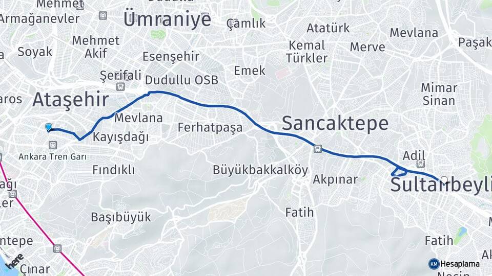 İstanbul Ataşehir Küçükbakkalköy Sultanbeyli Arası Kaç Km - Yol Haritası
