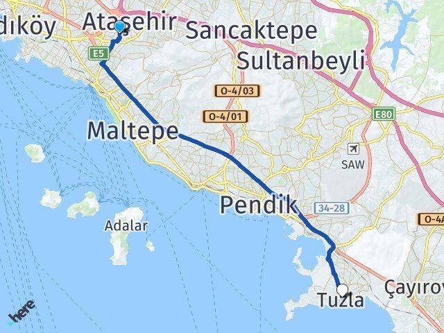 İstanbul Ataşehir Küçükbakkalköy Tuzla Arası Kaç Km - Yol Haritası