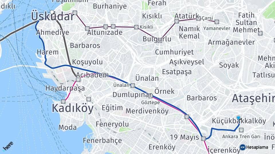İstanbul Ataşehir Küçükbakkalköy Üsküdar Arası Kaç Km - Yol Haritası