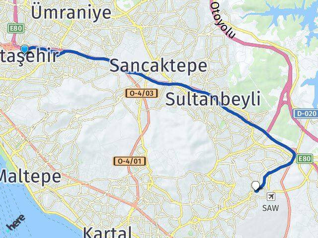 İstanbul Ataşehir Kurtköy Pendik Arası Kaç Km - Yol Haritası