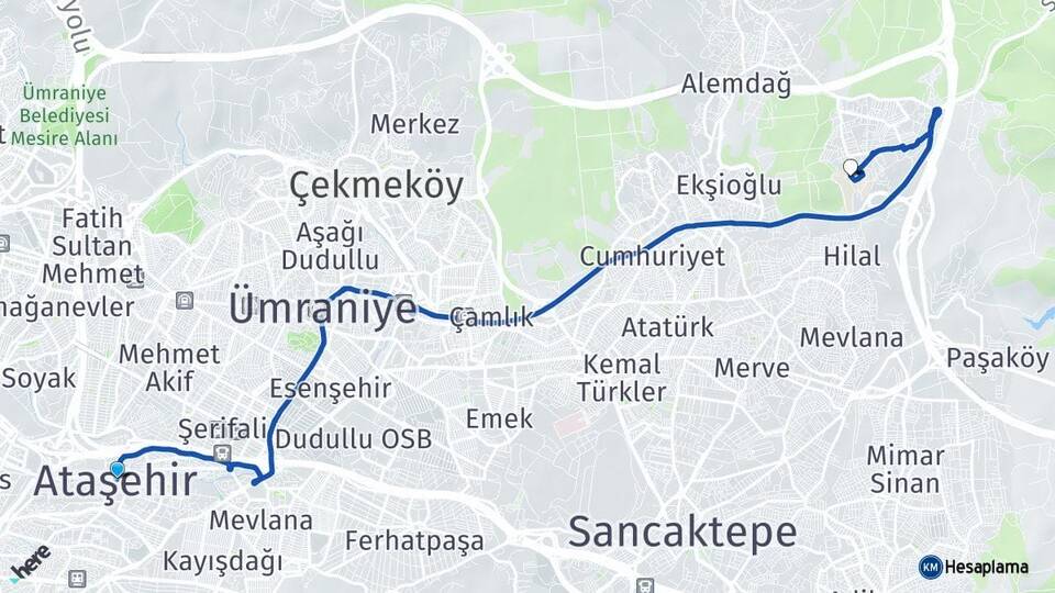 İstanbul Ataşehir Özyeğin Üniversitesi Arası Kaç Km - Yol Haritası