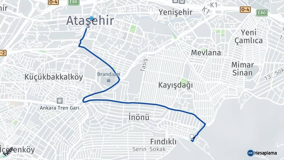İstanbul Ataşehir Yeditepe Üniversitesi Arası Kaç Km - Yol Haritası