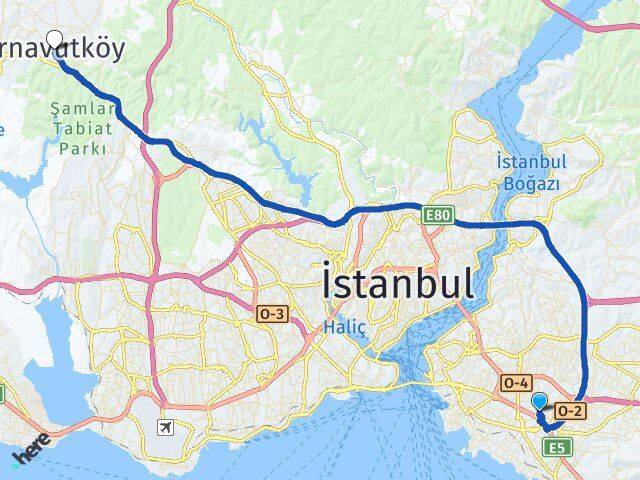 İstanbul Ataşehir Yenisahra Arnavutköy Arası Kaç Km - Yol Haritası