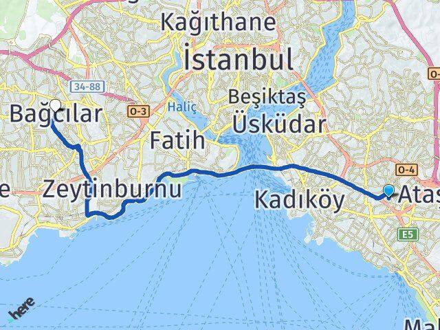 İstanbul Ataşehir Yenisahra Bağcılar Arası Kaç Km - Yol Haritası